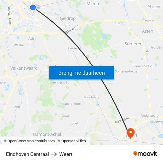 Eindhoven Centraal to Weert map