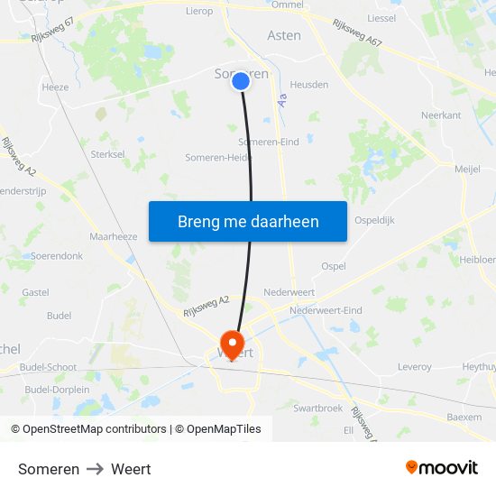 Someren to Weert map