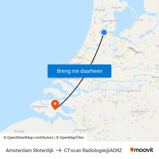 Amsterdam Sloterdijk to CT-scan Radiologie@ADRZ map