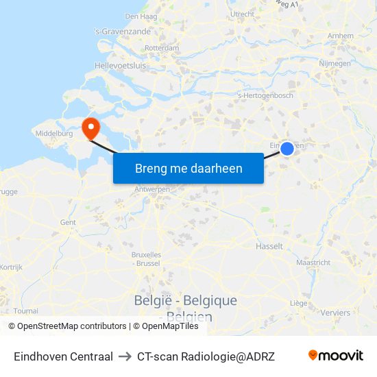 Eindhoven Centraal to CT-scan Radiologie@ADRZ map
