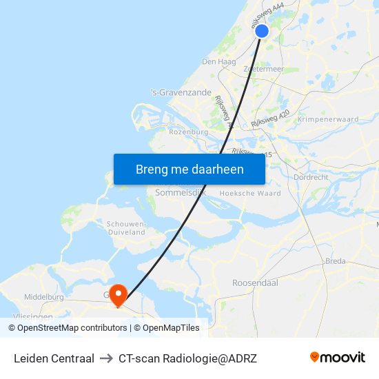 Leiden Centraal to CT-scan Radiologie@ADRZ map