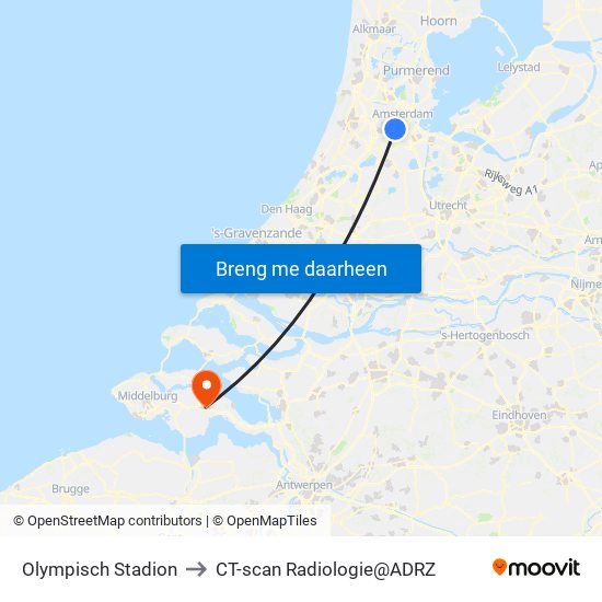 Olympisch Stadion to CT-scan Radiologie@ADRZ map