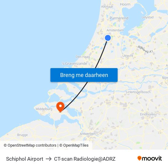 Schiphol Airport to CT-scan Radiologie@ADRZ map