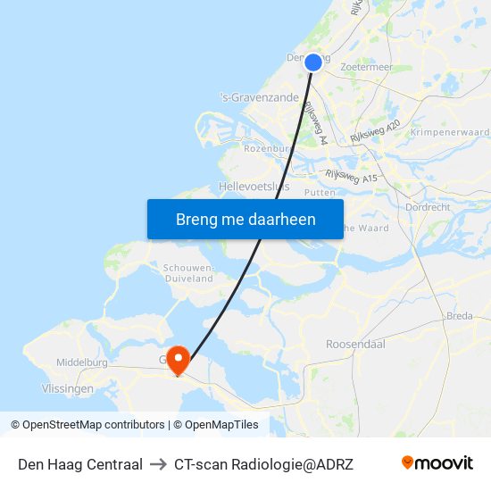 Den Haag Centraal to CT-scan Radiologie@ADRZ map