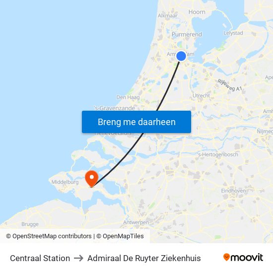 Centraal Station to Admiraal De Ruyter Ziekenhuis map