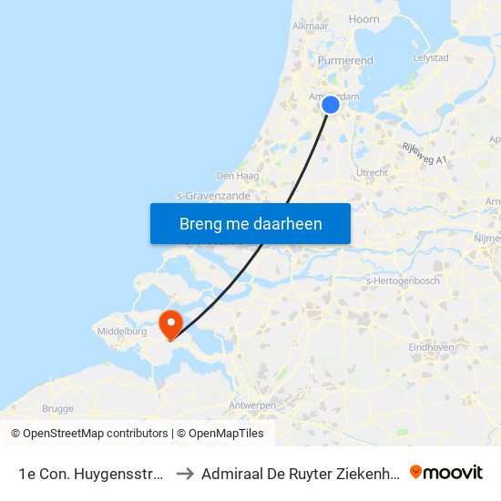 1e Con. Huygensstraat to Admiraal De Ruyter Ziekenhuis map