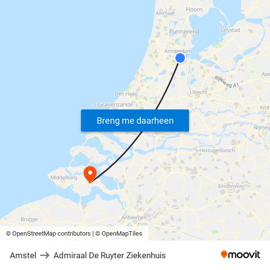 Amstel to Admiraal De Ruyter Ziekenhuis map