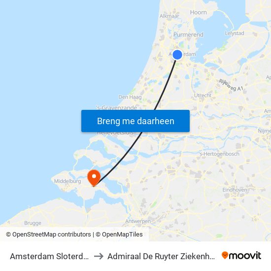 Amsterdam Sloterdijk to Admiraal De Ruyter Ziekenhuis map