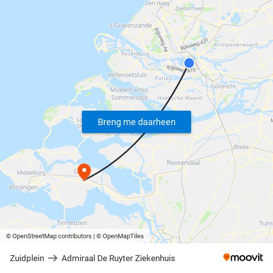 Zuidplein to Admiraal De Ruyter Ziekenhuis map