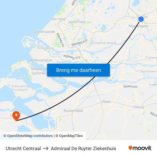 Utrecht Centraal to Admiraal De Ruyter Ziekenhuis map