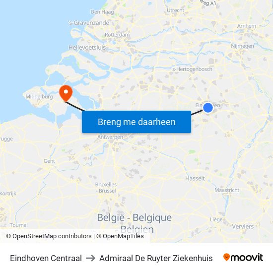 Eindhoven Centraal to Admiraal De Ruyter Ziekenhuis map