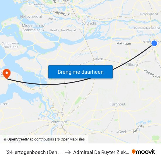 'S-Hertogenbosch (Den Bosch) to Admiraal De Ruyter Ziekenhuis map