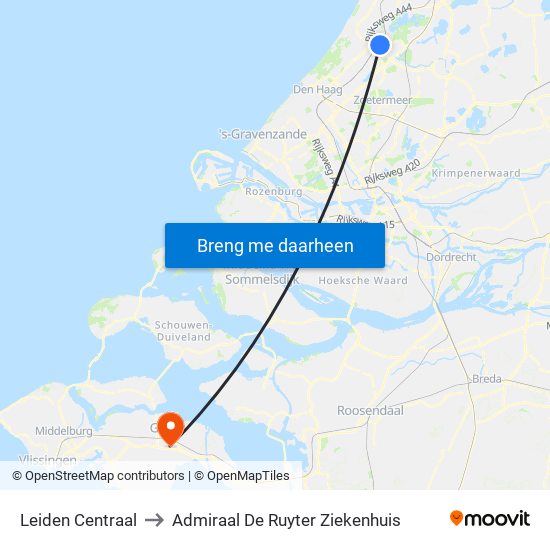 Leiden Centraal to Admiraal De Ruyter Ziekenhuis map