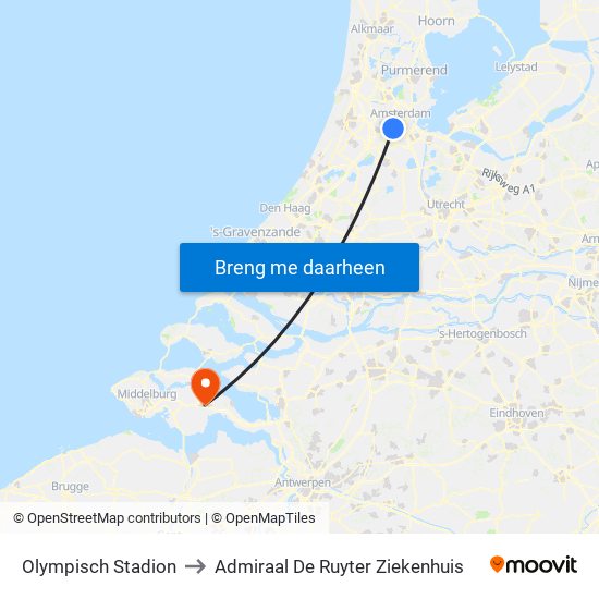 Olympisch Stadion to Admiraal De Ruyter Ziekenhuis map