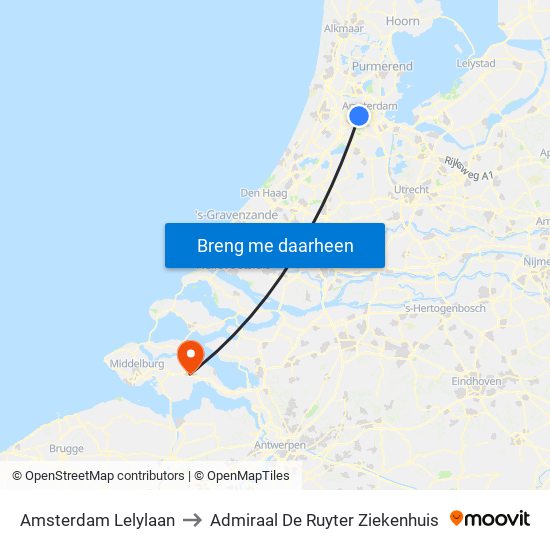 Amsterdam Lelylaan to Admiraal De Ruyter Ziekenhuis map