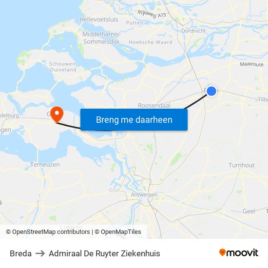 Breda to Admiraal De Ruyter Ziekenhuis map
