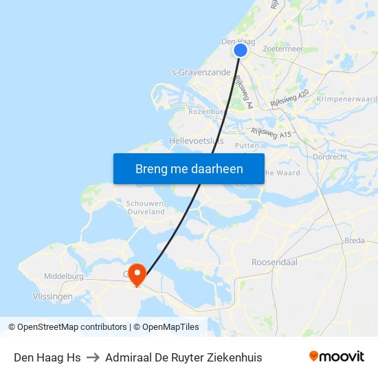 Den Haag Hs to Admiraal De Ruyter Ziekenhuis map