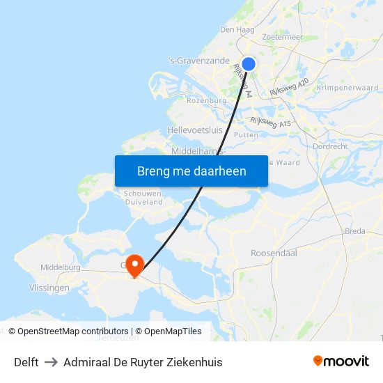 Delft to Admiraal De Ruyter Ziekenhuis map