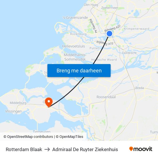 Rotterdam Blaak to Admiraal De Ruyter Ziekenhuis map