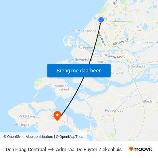 Den Haag Centraal to Admiraal De Ruyter Ziekenhuis map