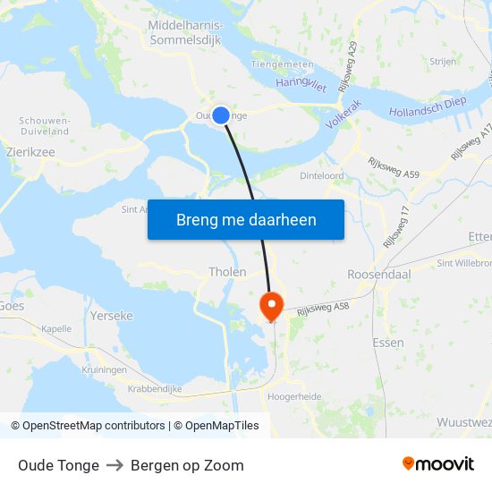Oude Tonge to Bergen op Zoom map