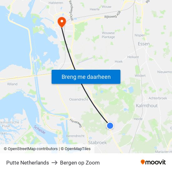 Putte Netherlands to Bergen op Zoom map