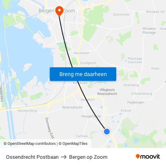 Ossendrecht Postbaan to Bergen op Zoom map
