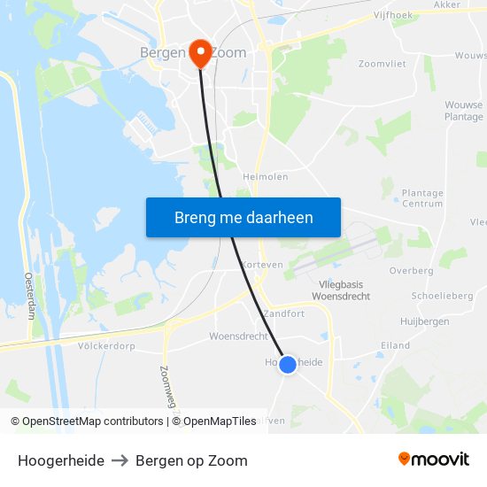 Hoogerheide to Bergen op Zoom map