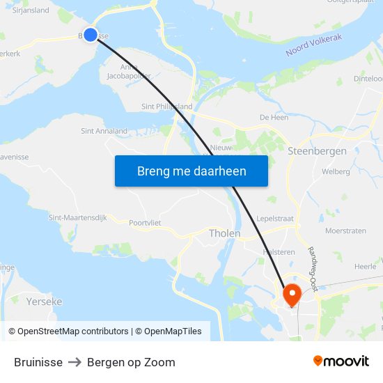 Bruinisse to Bergen op Zoom map