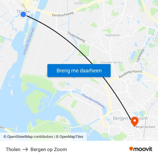 Tholen to Bergen op Zoom map