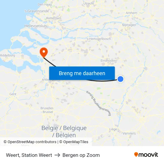 Weert, Station Weert to Bergen op Zoom map