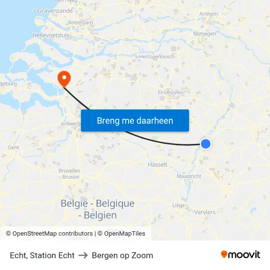 Echt, Station Echt to Bergen op Zoom map