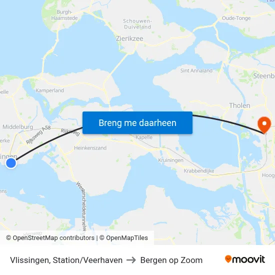 Vlissingen, Station/Veerhaven to Bergen op Zoom map