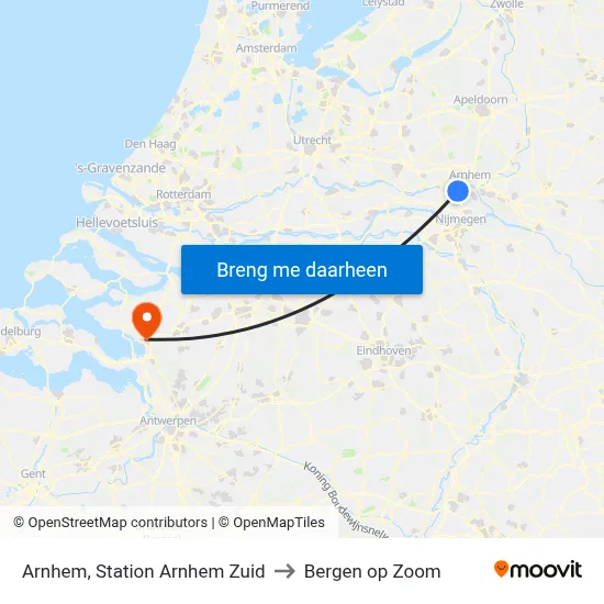 Arnhem, Station Arnhem Zuid to Bergen op Zoom map
