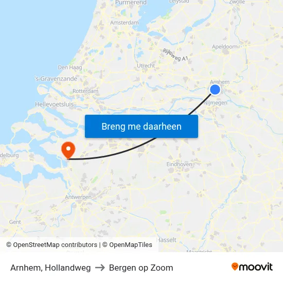 Arnhem, Hollandweg to Bergen op Zoom map