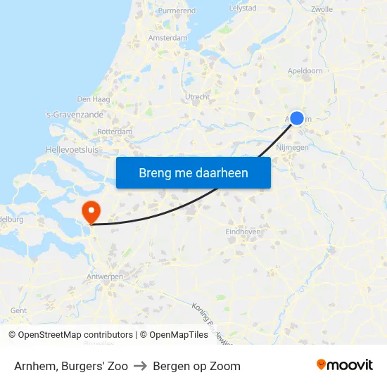 Arnhem, Burgers' Zoo to Bergen op Zoom map
