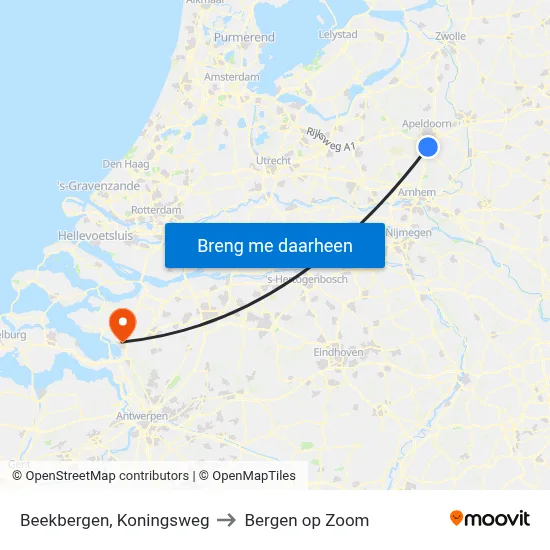 Beekbergen, Koningsweg to Bergen op Zoom map