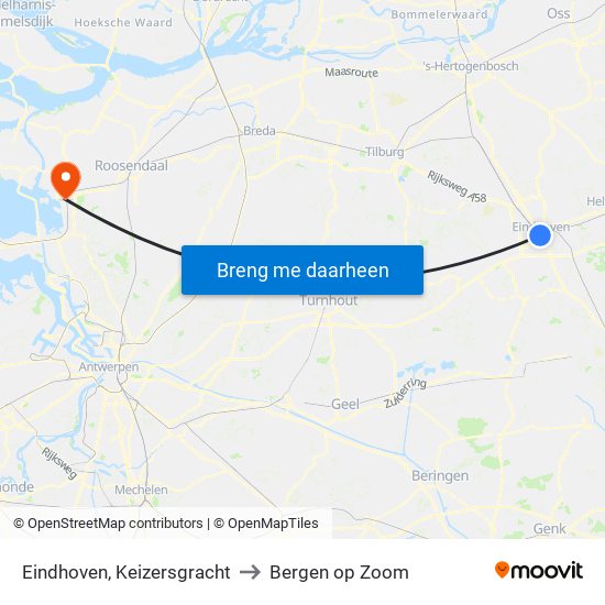 Eindhoven, Keizersgracht to Bergen op Zoom map