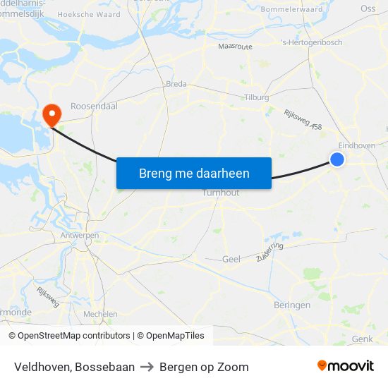 Veldhoven, Bossebaan to Bergen op Zoom map