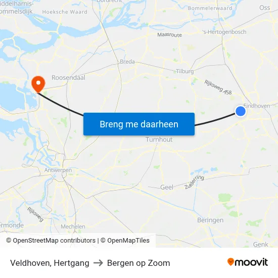 Veldhoven, Hertgang to Bergen op Zoom map