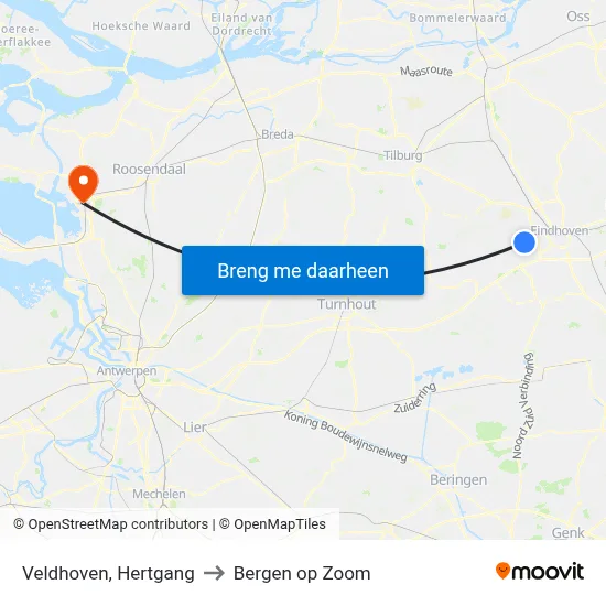 Veldhoven, Hertgang to Bergen op Zoom map