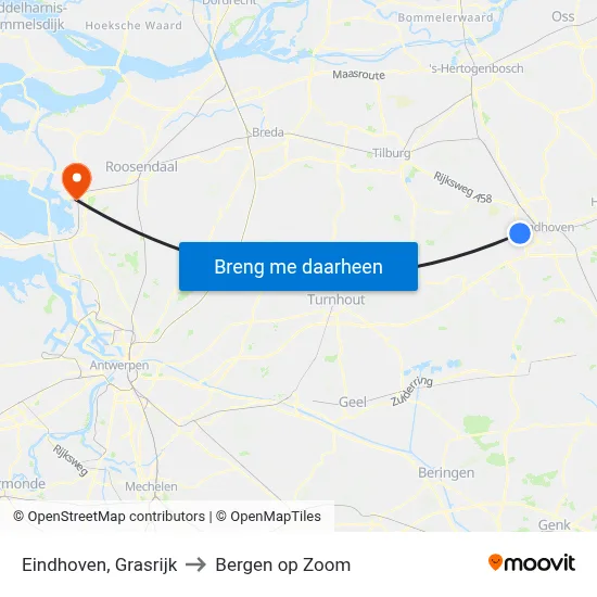 Eindhoven, Grasrijk to Bergen op Zoom map