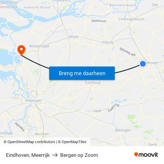 Eindhoven, Meerrijk to Bergen op Zoom map
