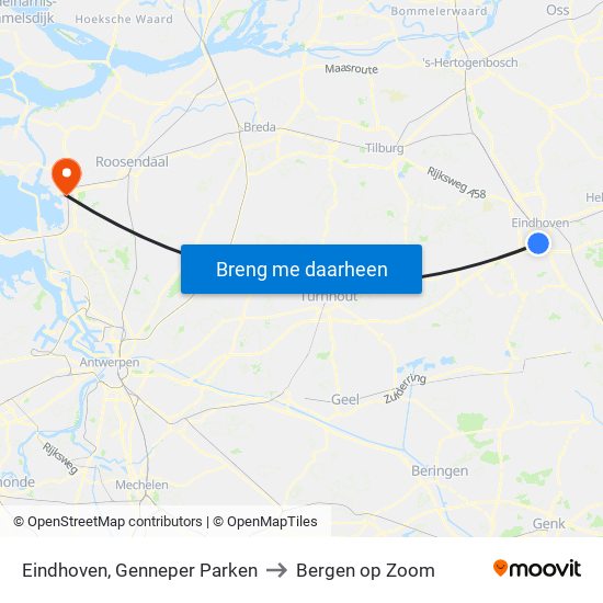 Eindhoven, Genneper Parken to Bergen op Zoom map