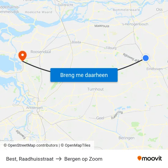 Best, Raadhuisstraat to Bergen op Zoom map