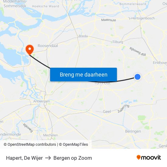 Hapert, De Wijer to Bergen op Zoom map