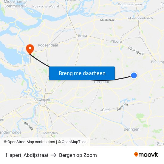 Hapert, Abdijstraat to Bergen op Zoom map