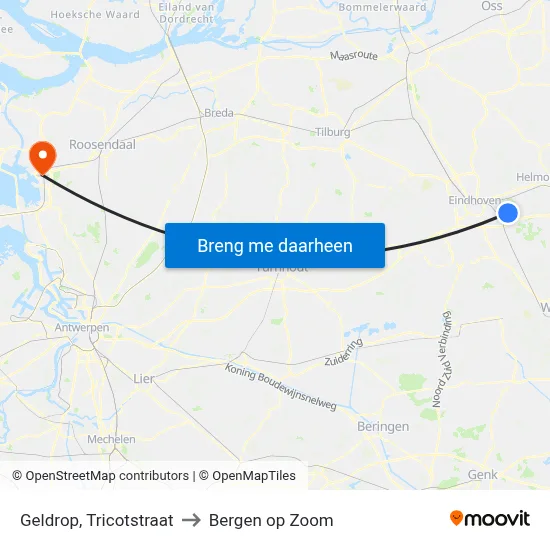 Geldrop, Tricotstraat to Bergen op Zoom map