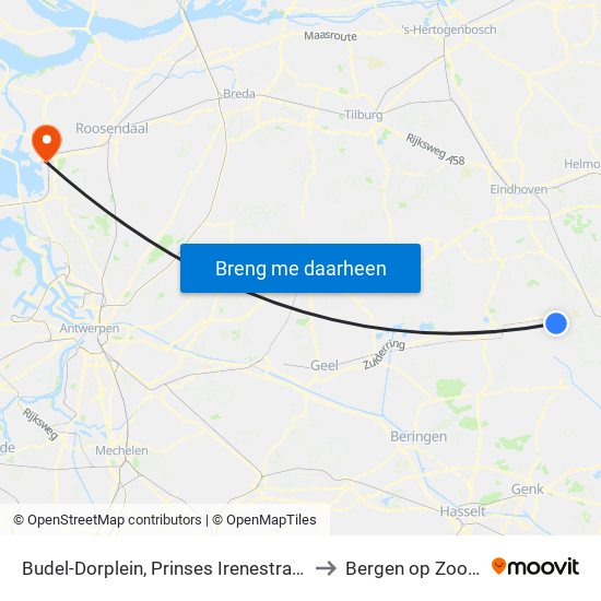 Budel-Dorplein, Prinses Irenestraat to Bergen op Zoom map