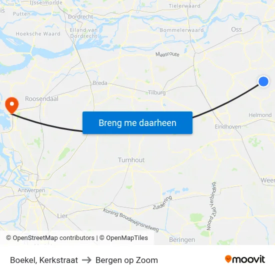 Boekel, Kerkstraat to Bergen op Zoom map